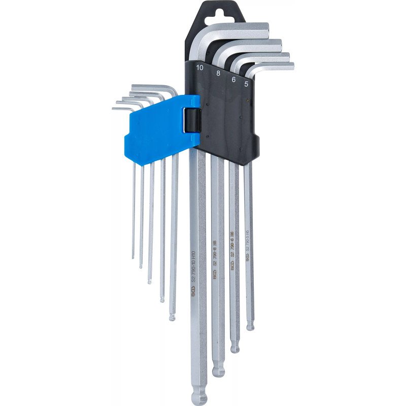 Jeu de clés allen | extra longues | six pans intérieurs/ six pans intérieurs à tête sphérique 1,5 - 10 mm | 9 pièces