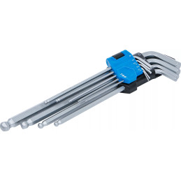 Jeu de clés allen | extra longues | six pans intérieurs/ six pans intérieurs à tête sphérique 1,5 - 10 mm | 9 pièces