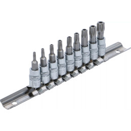 Jeu de douilles à embouts | 6,3 mm (1/4") | Profil T (pour Torx) avec perçage T10 - T50 | 9 piéces