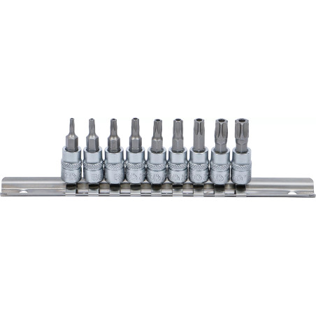 Jeu de douilles à embouts | 6,3 mm (1/4") | Profil T (pour Torx) avec perçage T10 - T50 | 9 piéces