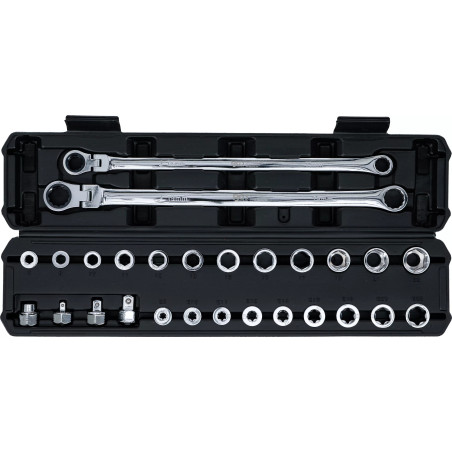 Jeu de clés annulaires et articulées à cliquet | extra longues | 27 pcs.