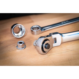 Jeu de clés annulaires et articulées à cliquet | extra longues | 27 pcs.