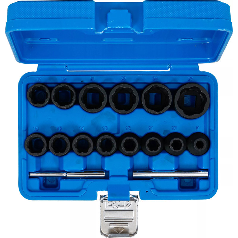 Jeu de douilles spiralées/extracteur de vis | 12,5 mm (1/2") | 8 - 27 mm | 16 pièces