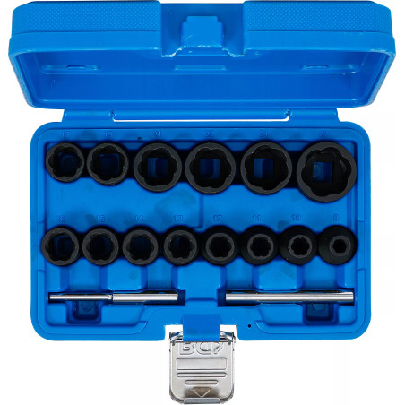 Jeu de douilles spiralées/extracteur de vis | 12,5 mm (1/2") | 8 - 27 mm | 16 pièces