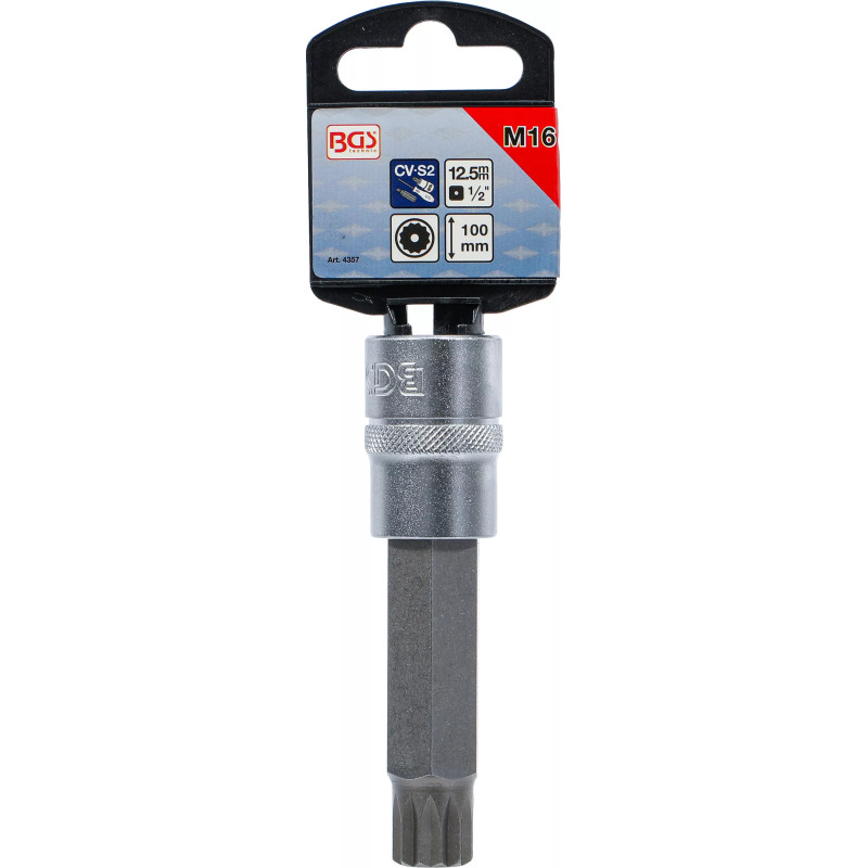 Douille à embouts | longueur 100 mm | 12,5 mm (1/2") | denture multiple intérieure (pour XZN) avec perçage M16