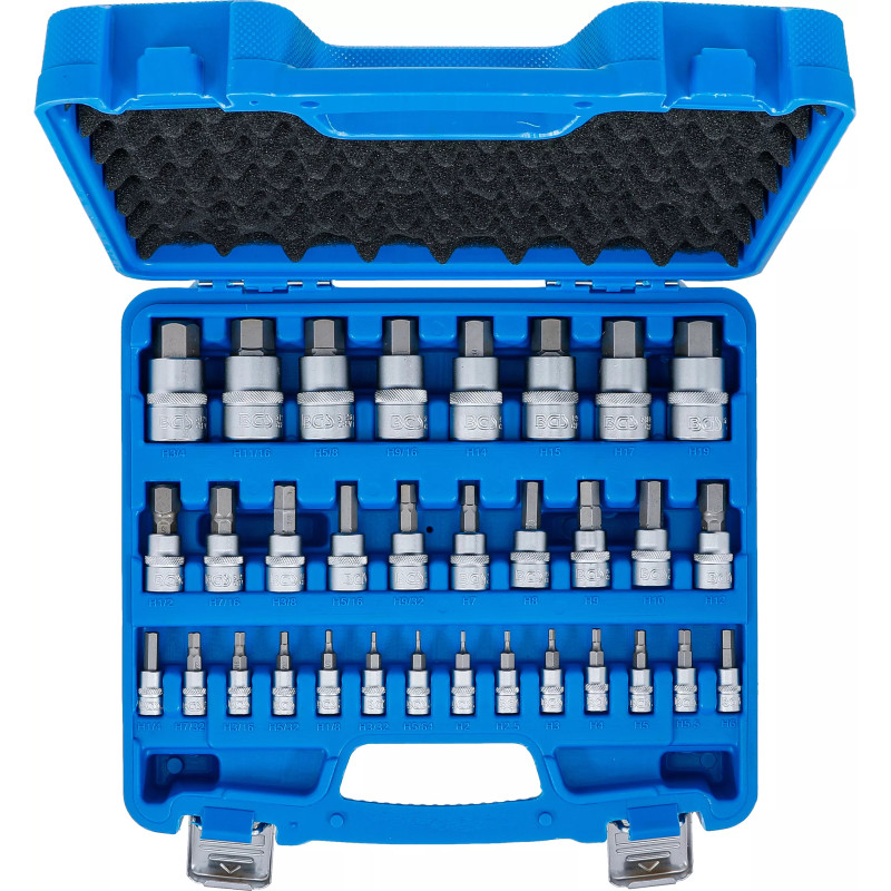 Jeu de douilles à embouts | 6,3 mm (1/4") / 10 mm (3/8") / 12,5 mm (1/2") | Six pans femelle 2 - 19 mm / 1/4 - 9/16" |