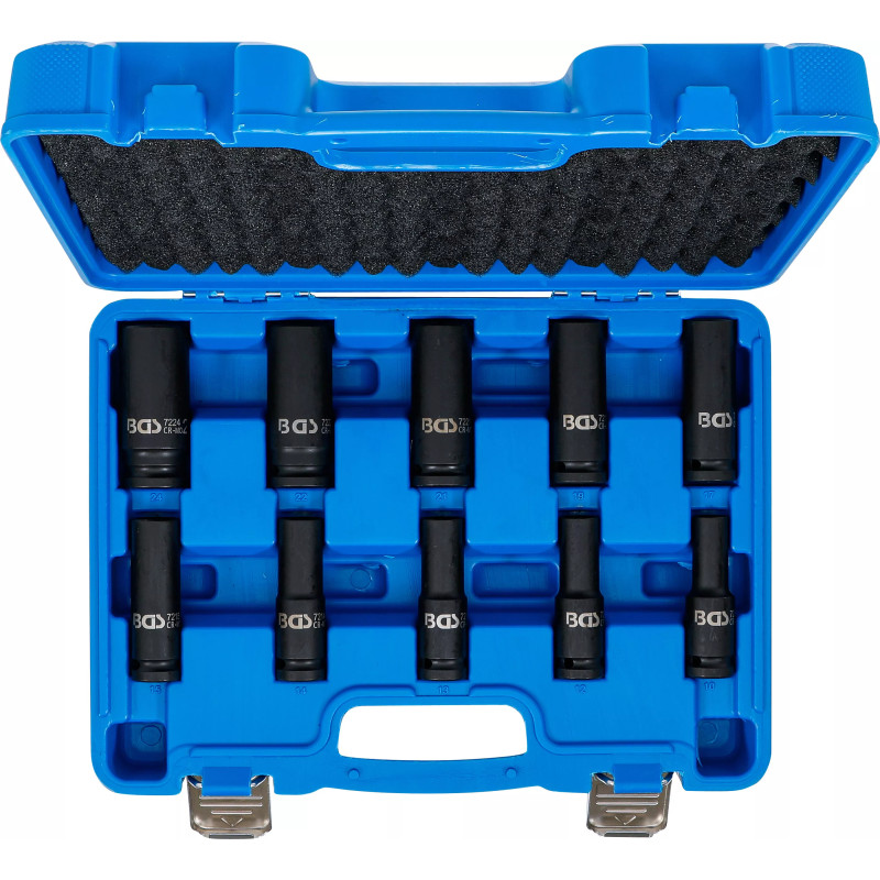 Jeu de douilles à choc, six pans, longues | 12,5 mm (1/2") | 10 - 24 mm | 10 pièces