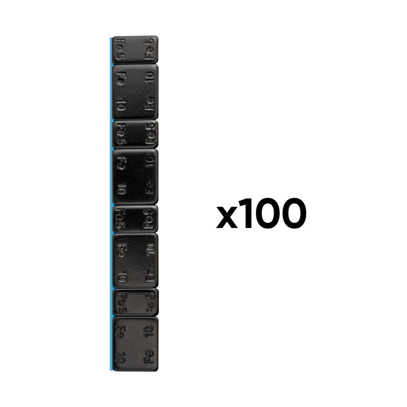 BOÎTE DE 100 CONTREPOIDS ADHÉSIFS EN FER - 60 G (4X10 G + 4X5 G) - NOIR
