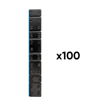 BOÎTE DE 100 CONTREPOIDS ADHÉSIFS EN FER - 60 G (4X10 G + 4X5 G) - NOIR