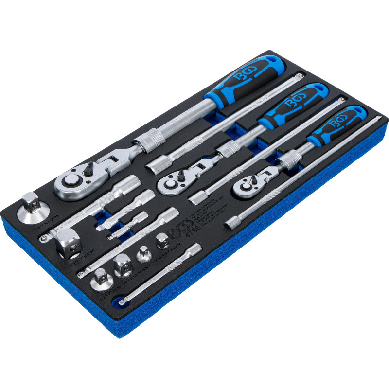 Jeu de cliquets | extensible, réversible | 6,3 mm (1/4") - 10 mm (3/8") - 12,5 mm (1/2") | 17 pièces
