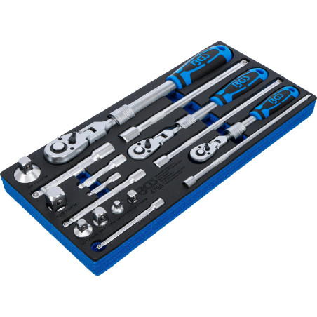 Jeu de cliquets | extensible, réversible | 6,3 mm (1/4") - 10 mm (3/8") - 12,5 mm (1/2") | 17 pièces