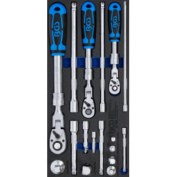 Jeu de cliquets | extensible, réversible | 6,3 mm (1/4") - 10 mm (3/8") - 12,5 mm (1/2") | 17 pièces