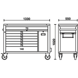 Servante mobile extra longue 8 tiroirs avec système anti-basculement