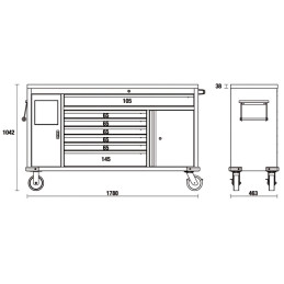 Servante mobile Work Station avec 7 tiroirs et poubelle intégrée