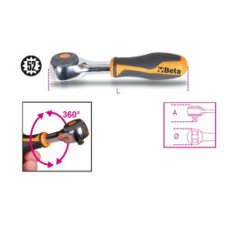 Cliquet réversible avec manche rotatif et carré mâle 1/4" mécanisme à 52 dents