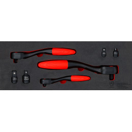Jeu d’adaptateurs et cliquet réversible empreinte carré mâle 6,3 mm (1/4") - 10 mm (3/8") - 12,5 mm (1/2") | 7 pcs.