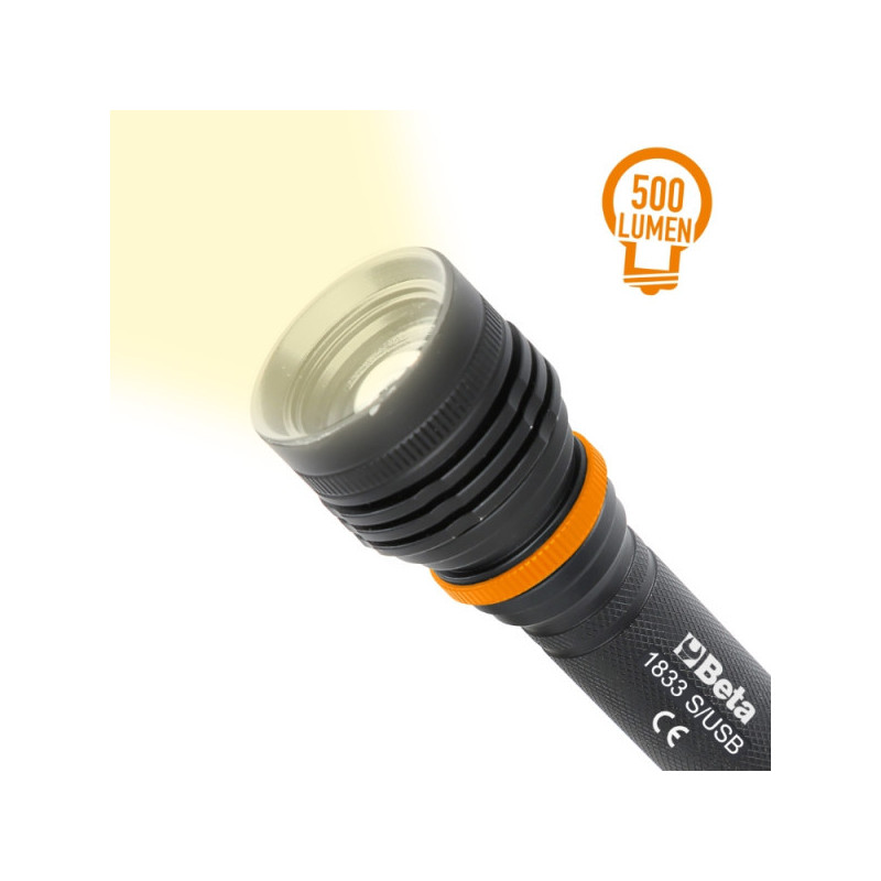 Torche LED à haute luminosité rechargeable en aluminium anodisé, 500 lumens