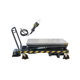 ÉLÉVATEUR MOBILE À DOUBLES CISEAUX, POUR BATTERIES AVEC TABLE GALVANISÉE AVEC TÉLÉCOMMANDE