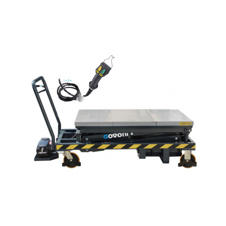 ÉLÉVATEUR MOBILE À DOUBLES CISEAUX, POUR BATTERIES AVEC TABLE GALVANISÉE AVEC TÉLÉCOMMANDE