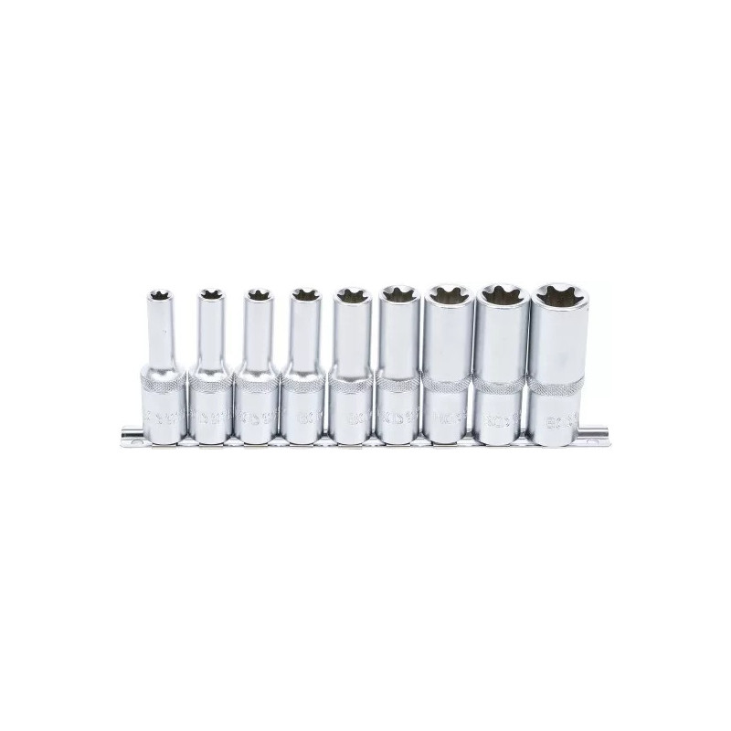 Jeu de douilles, profil E, longues | 12,5 mm (1/2") | E10 - E24 | 9 pièces Jeu de douilles, profil E, longues | 12,5 mm (1/2") | E10 - E24 | 9 pièces