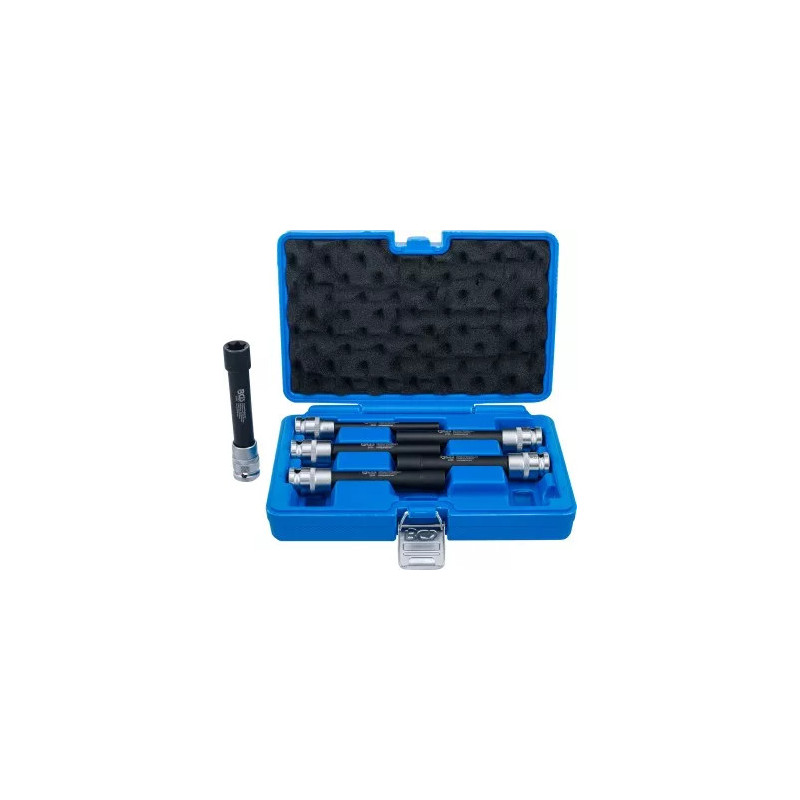 Jeu de douilles, profil E, extra longues | 12,5 mm (1/2") | E10 - E20 | 6 pièces Jeu de douilles, profil E, extra longues | 12,5 mm (1/2") | E10 - E20 | 6 pièces