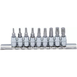 Jeu de douilles à embouts | 6,3 mm (1/4") | Profil T (pour Torx) T10 - T50 | 9 piéces