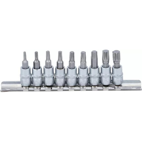 Jeu de douilles à embouts | 6,3 mm (1/4") | Profil T (pour Torx) T10 - T50 | 9 piéces