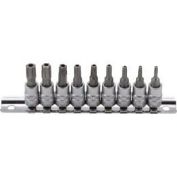 Jeu de douilles à embouts | 6,3 mm (1/4") | Profil T (pour Torx) avec perçage T10 - T50 | 9 piéces