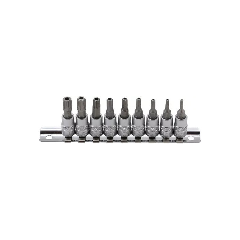 Jeu de douilles à embouts | 6,3 mm (1/4") | Profil T (pour Torx) avec perçage T10 - T50 | 9 piéces Jeu de douilles à embouts | 6,3 mm (1/4") | Profil T (pour Torx) avec perçage T10 - T50 | 9 piéces