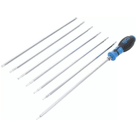 Jeu de tournevis avec lames échangeables | Profil T (pour Torx) / profil T (pour Torx) avec perçage | 8 pièces