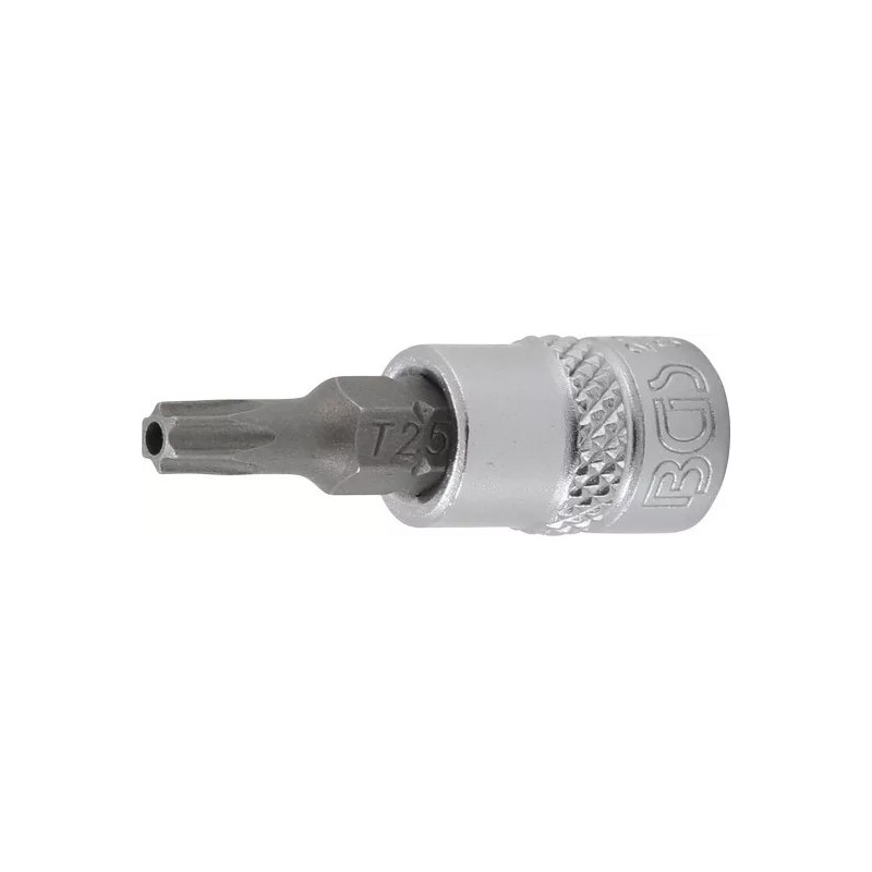 Douille à embouts | 6,3 mm (1/4") | profil T (pour Torx) avec perçage T25 Douille à embouts | 6,3 mm (1/4") | profil T (pour Torx) avec perçage T25