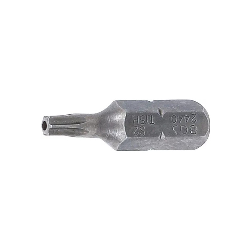 Embout | Longueur 25 mm | 6,3 mm (1/4") | profil T (pour Torx) avec perçage T15 Embout | Longueur 25 mm | 6,3 mm (1/4") | profil T (pour Torx) avec perçage T15
