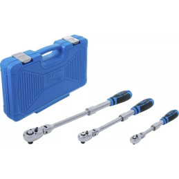 Jeu de cliquets réversible | extensible, inclinable | 6,3 mm (1/4") - 10 mm (3/8") - 12,5 mm (1/2") | 3 pièces