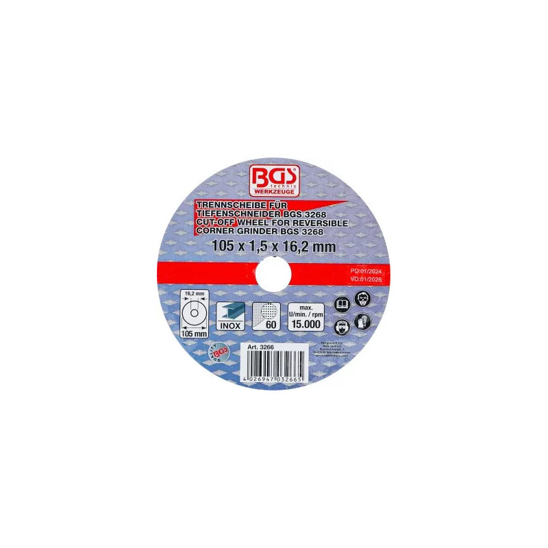 Disque à couper pour art. 3268 | Ø 105 x 1,5 x 16,2 mm Disque à couper pour art. 3268 | Ø 105 x 1,5 x 16,2 mm