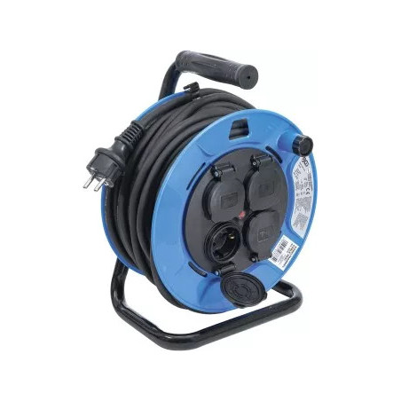 Enrouleur de câble | 25 m | 3 x 1,5 mm² | 4 prises de courant avec clapet de fermeture | IP 44 | 3500 W