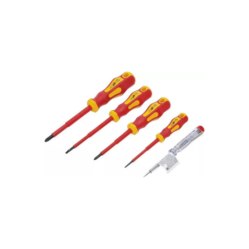 Jeu de tournevis VDE pour électricien | plats/cruciformes | 5 pièces Jeu de tournevis VDE pour électricien | plats/cruciformes | 5 pièces